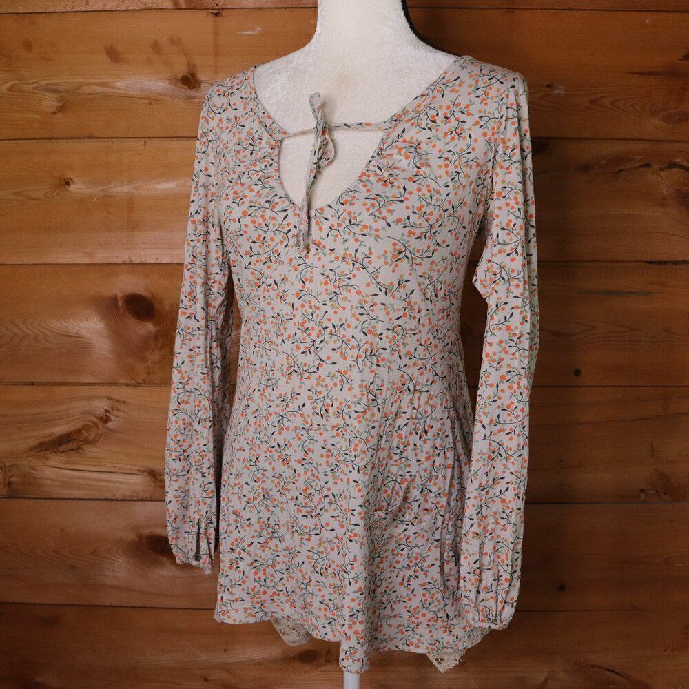 Anthropologie | Little Yellow Button Floral‎ Tunic Top Small
